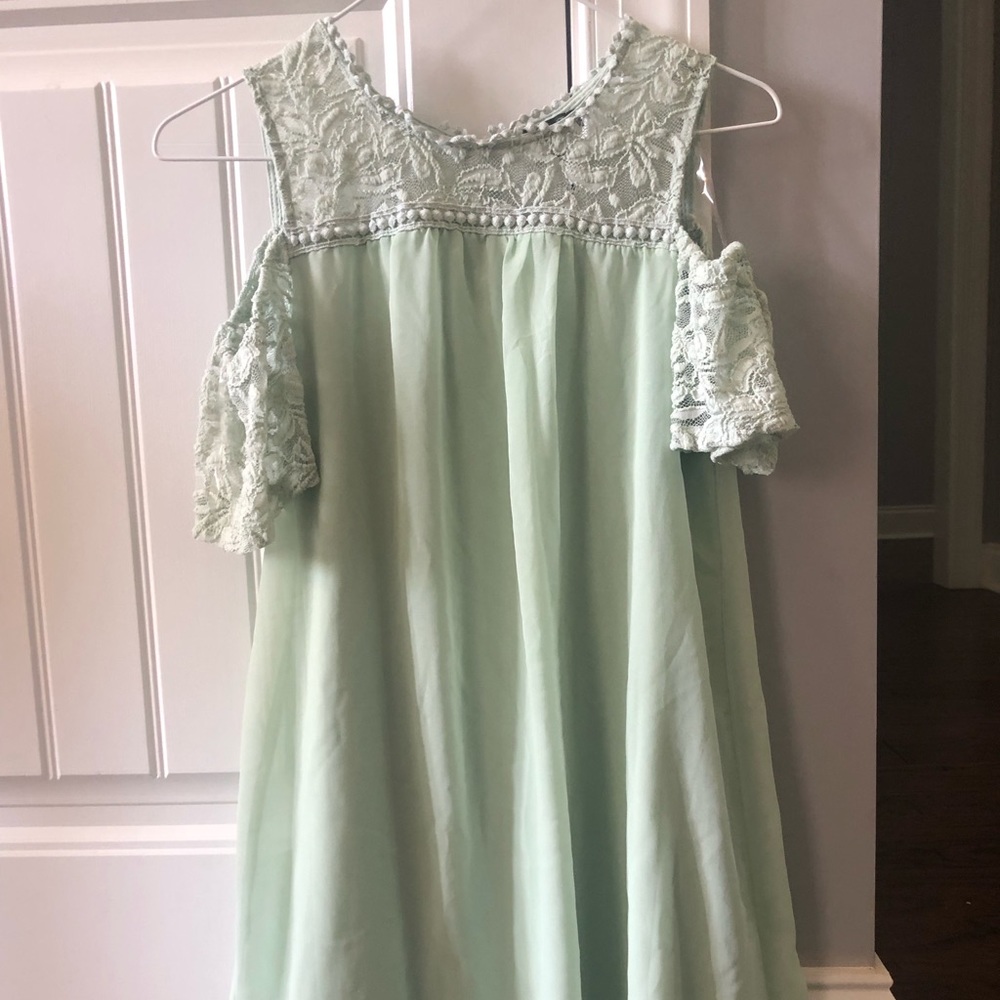 Mint Green cold shoulder dress with lace detail